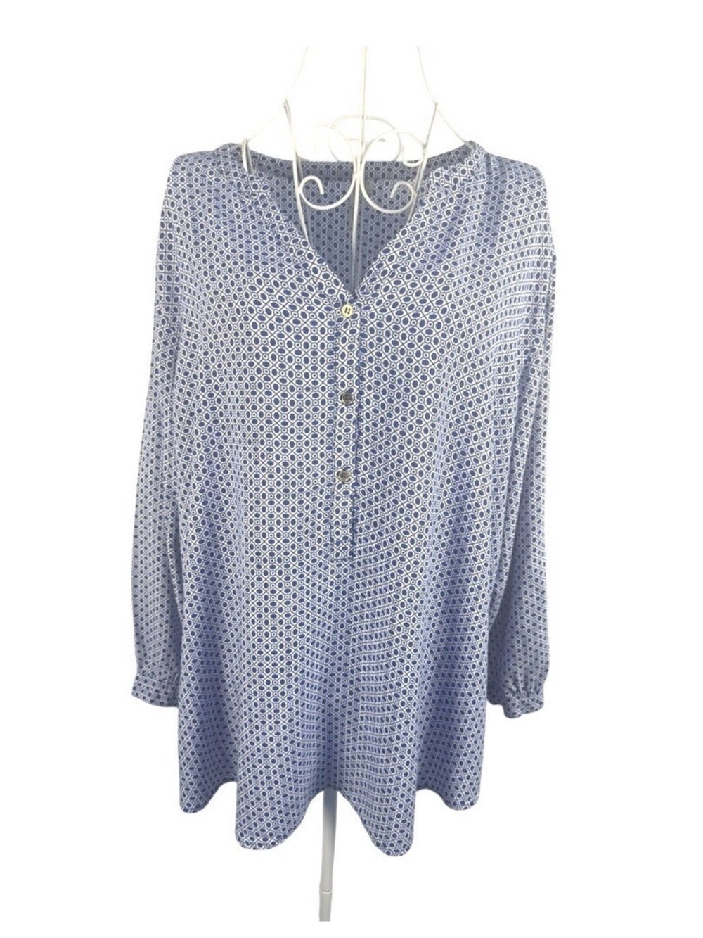 grand & greene Light Blue Printed V-Neck Tunic